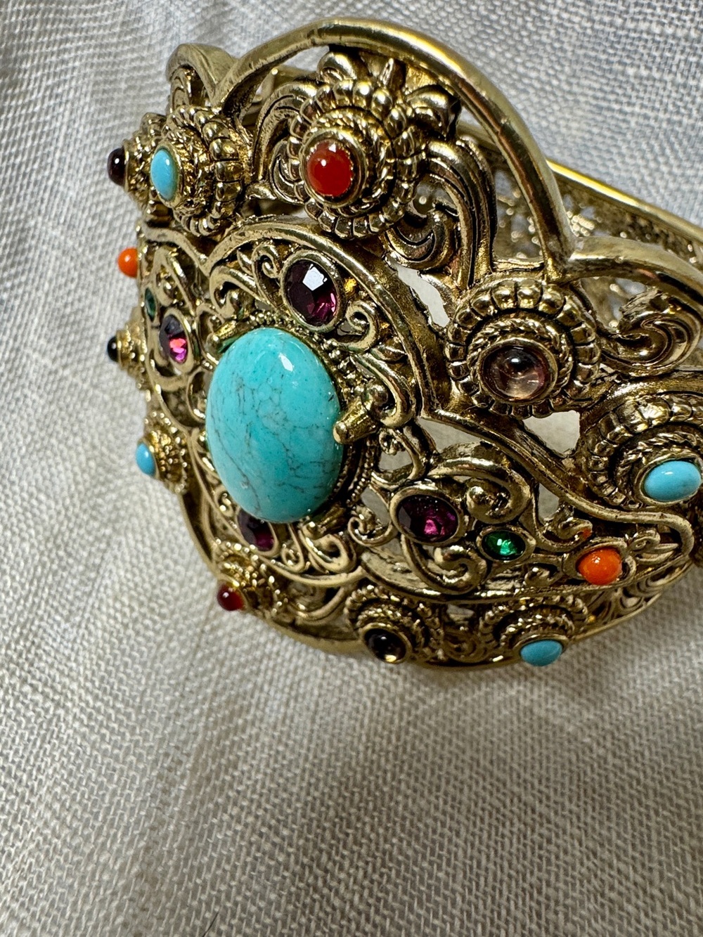 Gold-Tone Turquoise Multi-Stone Clamp Statement Bracelet